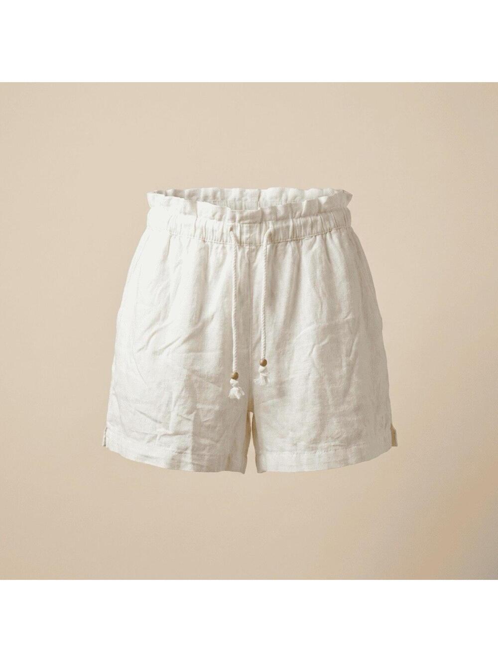 NWT Hang Ten Women's Linen Blend Shorts Cream Ivory Drawstring Beach Casual Sz M